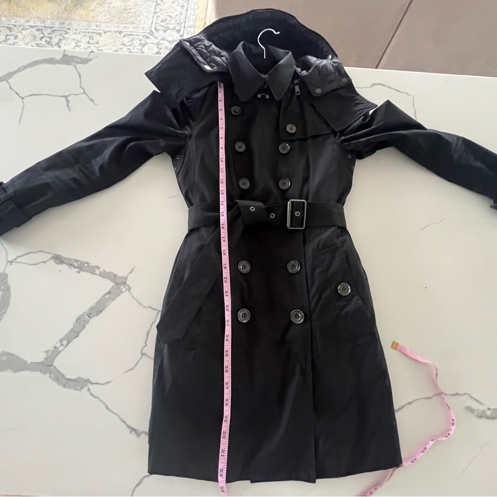 Burberry Trench Rain Coat Black Belted Jacket with Removable Liner & Hood Size 4 - Picture 9 of 16